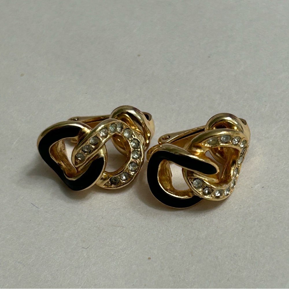 Christian Dior Enamel & Crystal Link Clip-On Earrings